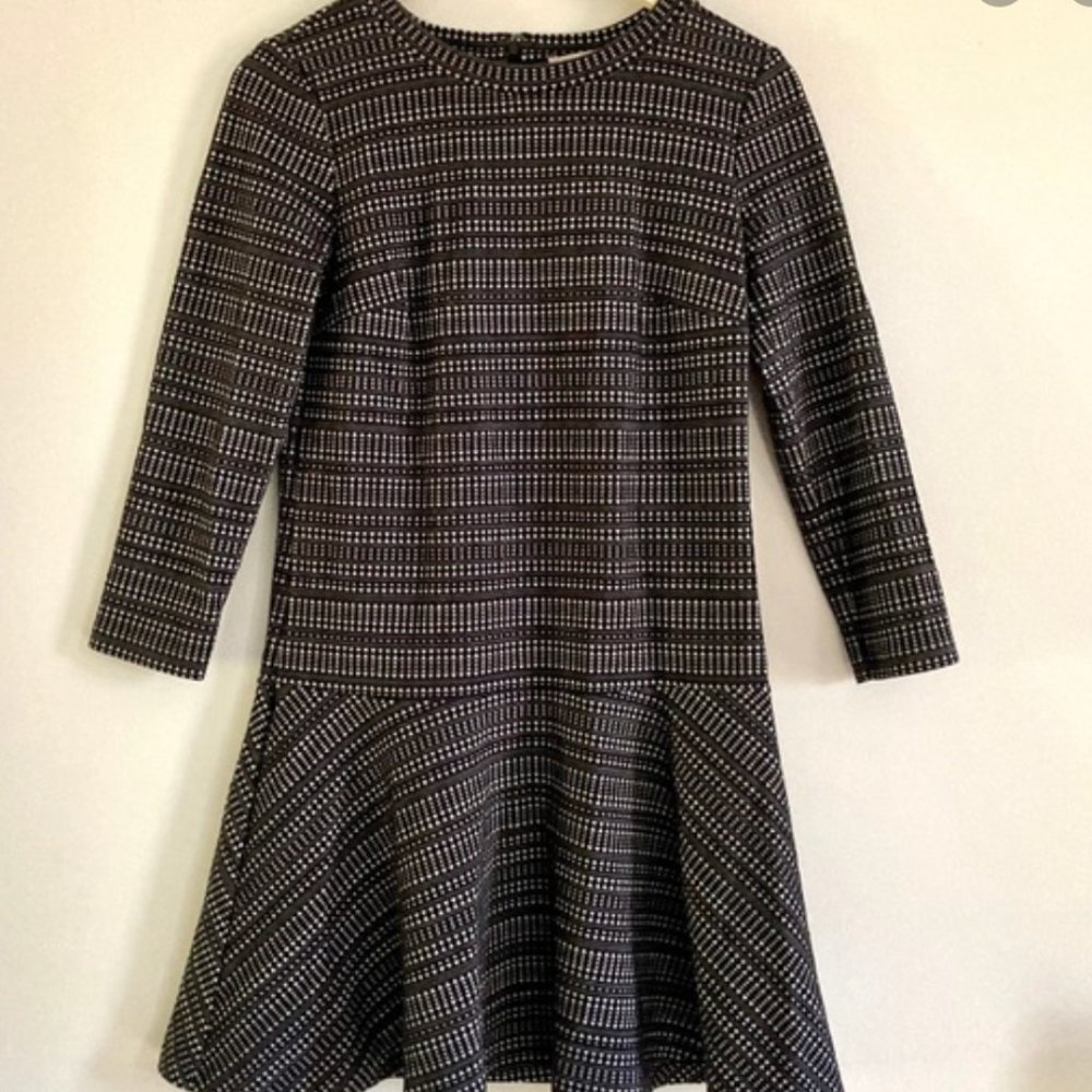LOFT Geo Stripe Flippy Drop Waist Dress, Black S